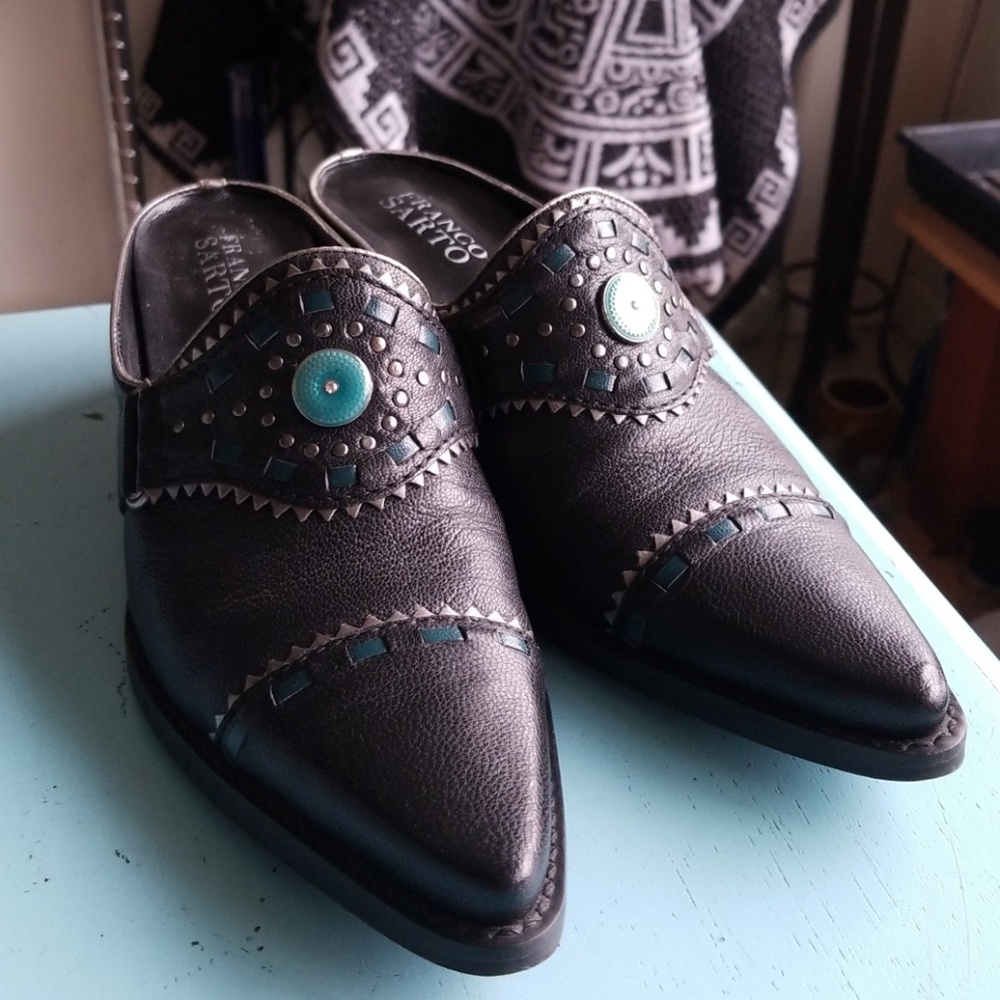 Franco Sarto Black Leather Mules
